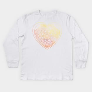 Mandala Heart and Sunrise Colors Zentangle Patterns Kids Long Sleeve T-Shirt
